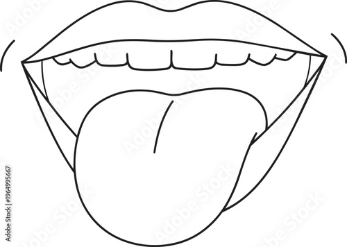 Clean line art illustration depicting a wide open human mouth with the tongue extended, perfect for conveying expression, communication, or a playful gesture in various design contexts