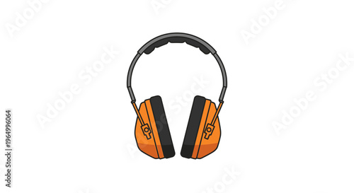Orange and black earmuffs for noise reduction and hearing protection in a work environment.