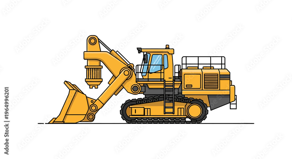 Obraz premium Heavy-duty yellow excavator machine for construction and mining operations on white background.