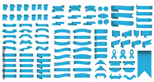 Set of blue ribbon banners collection. Big ribbons set. Ribbons collection isolated on white background. Royal ribbons set for promotion design. folded ribbon vector graphic stock illustration