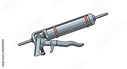 Detailed illustration of a metallic grease gun, ready for use in mechanical applications.