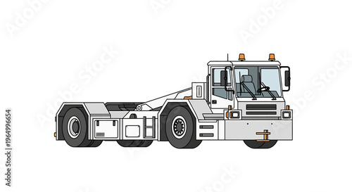 Detailed illustration of a white airport tug vehicle, ready for towing aircraft.