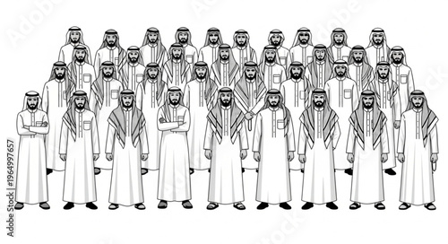 Group of Arab Men in Traditional Attire Standing Together.