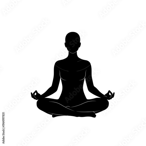 Silhouette of a person meditating in lotus pose, peaceful, mindful, zen