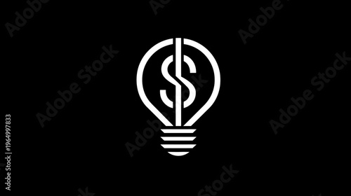 Black background with a white graphic of a lightbulb shape incorporating a dollar sign symbol