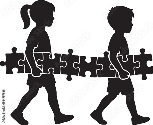 Autism Awareness Silhouette Collection, Neurodiversity Vector Art, Inclusion and Special Needs Black Graphics, Puzzle Piece Logo Design Elements