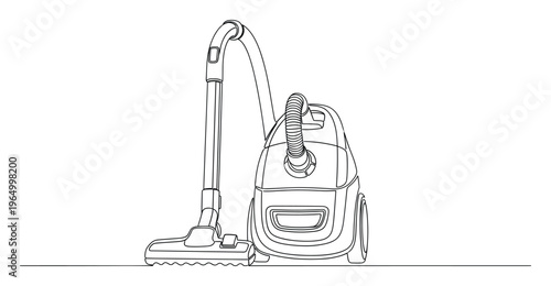 Modern canister vacuum cleaner outline representing home appliance technology and residential dust removal equipment for household chores and floor care product promotion