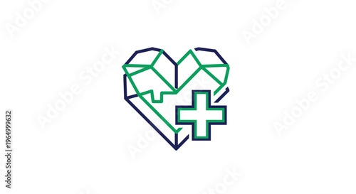 Healthcare Symbol with Geometric Heart Design, Medical Plus Icon