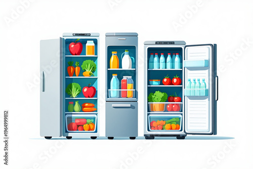 Modern double-door refrigerator with colorful beverage and food storage compartments