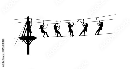 Minimal zipline vector silhouette on a white background