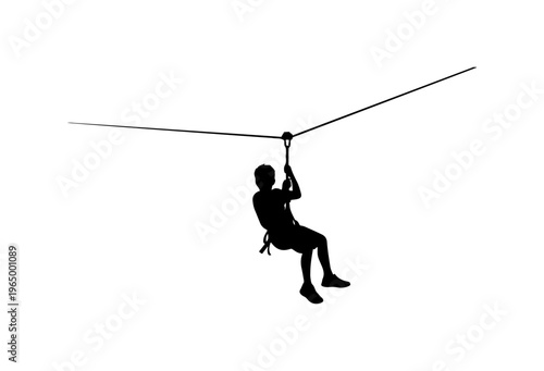 Person Zip-Lining Over Nature Adventure