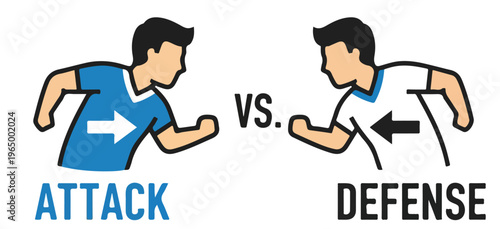 An illustration depicting a cartoon man in blue attacking and a cartoon man in white defending