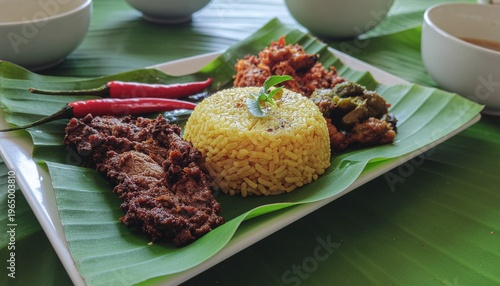 Traditional Indonesian Feast on Banana Leaf Rustic Style