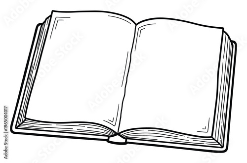 An open book with blank pages ready for writing or drawing providing a versatile graphic resource for education literary or publishing related projects