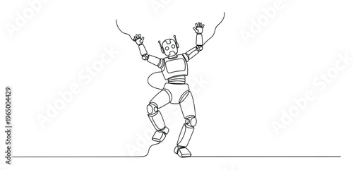 Futuristic robot engaged in a dynamic climbing action representing perseverance and technological advancement perfect for business presentations or educational materials