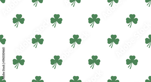 Seamless Green Shamrock Pattern on White Background for St. Patrick’s Day Decor and Design