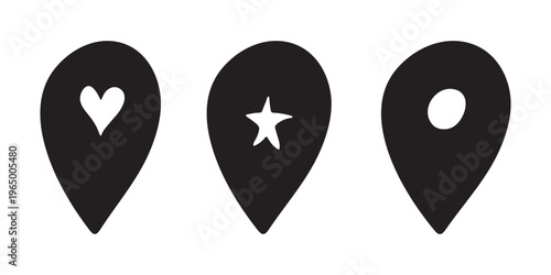 Set of hand drawn map pin Map marker pointer sign GPS and mapping tools Location pin symbol Pinpoint clipart in doodle style Single element for web, design