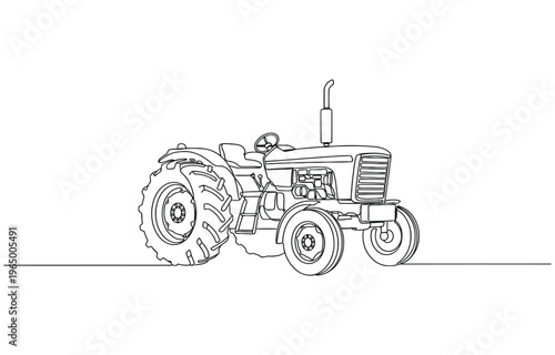 Animated self drawing of continuous line draw a large four-wheel drive agricultural tractor with massive tires and high-clearance cabin.