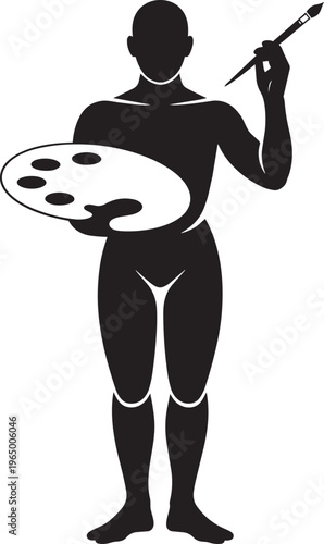 Artist Holding Palette And Paintbrush Silhouette, Art And Creativity Symbol