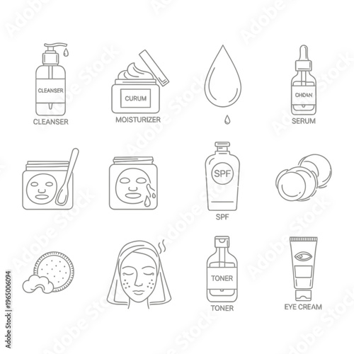 Skincare routine icons with face mask