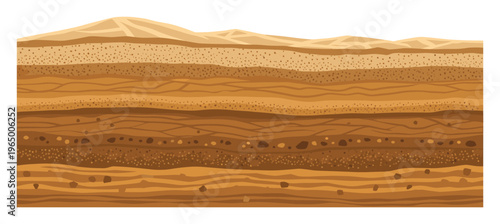 Earth cross section displaying various natural strata and ground composition revealing different soil layers and rock formations perfect for geological studies and educational materials