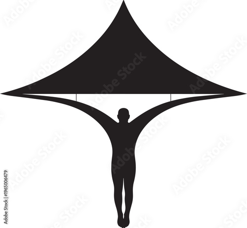 Silhouette Of Person Holding Up A Large Canopy Tent With Outstretched Arms