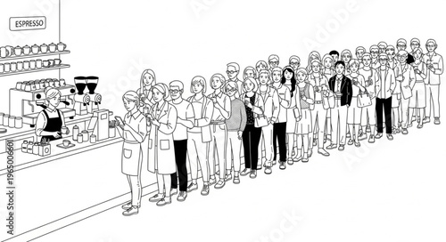 A long line of people waiting for something.