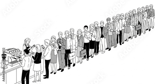 A long line of people waiting patiently.