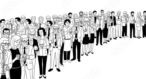 A long line of people waiting patiently.