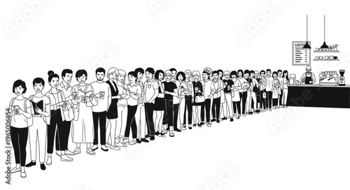 A long line of people waiting patiently.