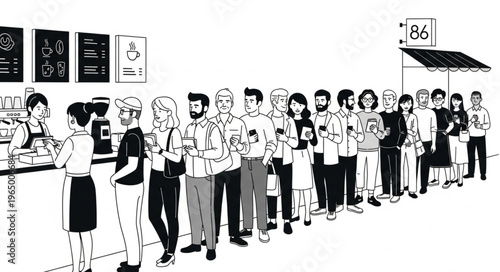 A long line of people waiting patiently.