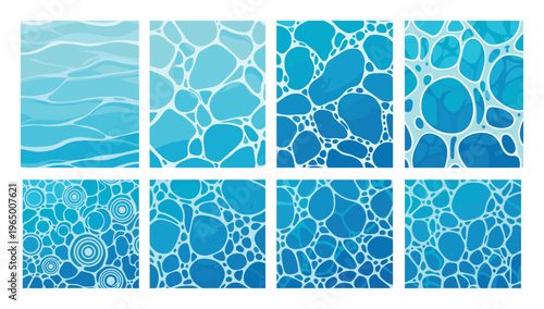 Abstract blue water surface textures and reflections providing refreshing backgrounds for summer, pool designs, aquatic themes, and calm decorative elements