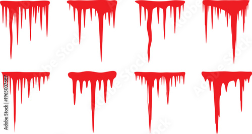 Eight red blood drips on white background