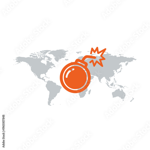 Global Bomb Threat: World Map with Exploding Bomb Icon
