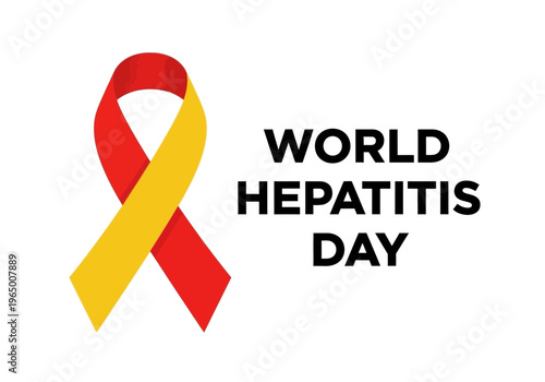 World hepatitis day awareness campaign with red and yellow ribbon