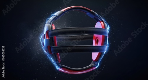 Futuristic virtual reality headset with glowing blue energy effects, symbolizing immersive technology and innovation.