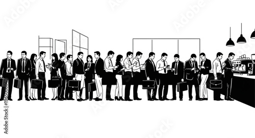 A Long Line of Business People Waiting Patiently.