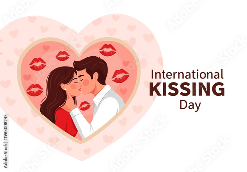 Couple kissing in heart on international kissing day with lips