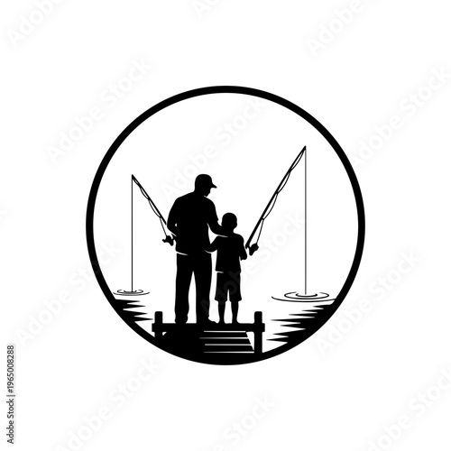 Father and Child Fishing Silhouette Vector Art