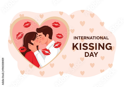 International kissing day couple in heart shape