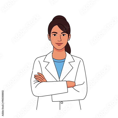 Female Doctor Wearing Lab Coat Arms Crossed Confident Professional Healthcare