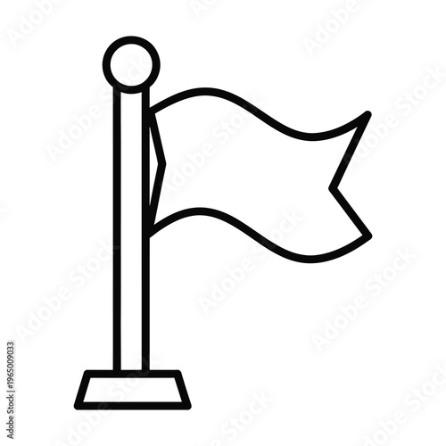Simple black line flag on pole icon for signaling or indication purposes icon