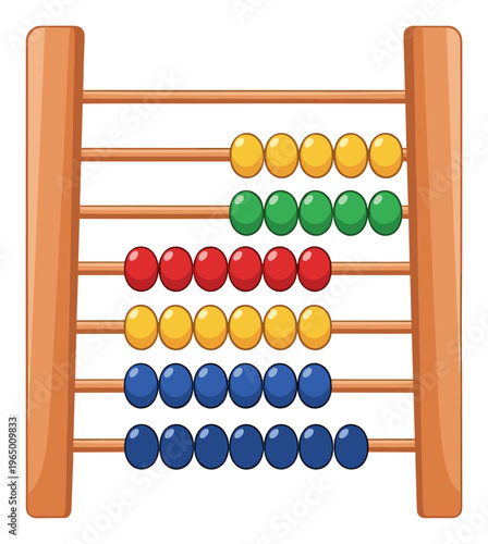 Colorful abacus with various colored beads on a wooden frame, perfect for educational materials, learning tools, and childhood development resources