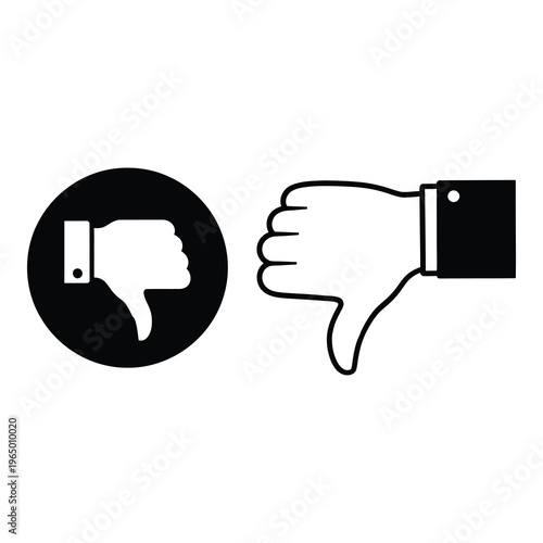 Thumb down dislike icons in black and white for feedback and opinions icon