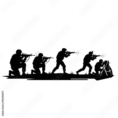 Silhouette Soldiers Tactical Assault Formation Combat Ready