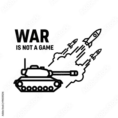 Conceptual Illustration: Tank and Rockets with Anti-War Message