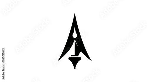 Black abstract symbol, with an arrow shape atop a pedestal on a white background