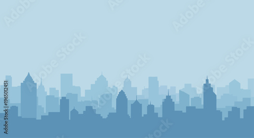 City skyline silhouette illustration blue tones design concept