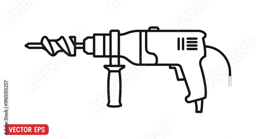 Detailed outline of a power drill, perfect for construction and DIY projects.