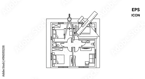 Architectural blueprint of a building with detailed room layouts and design elements.